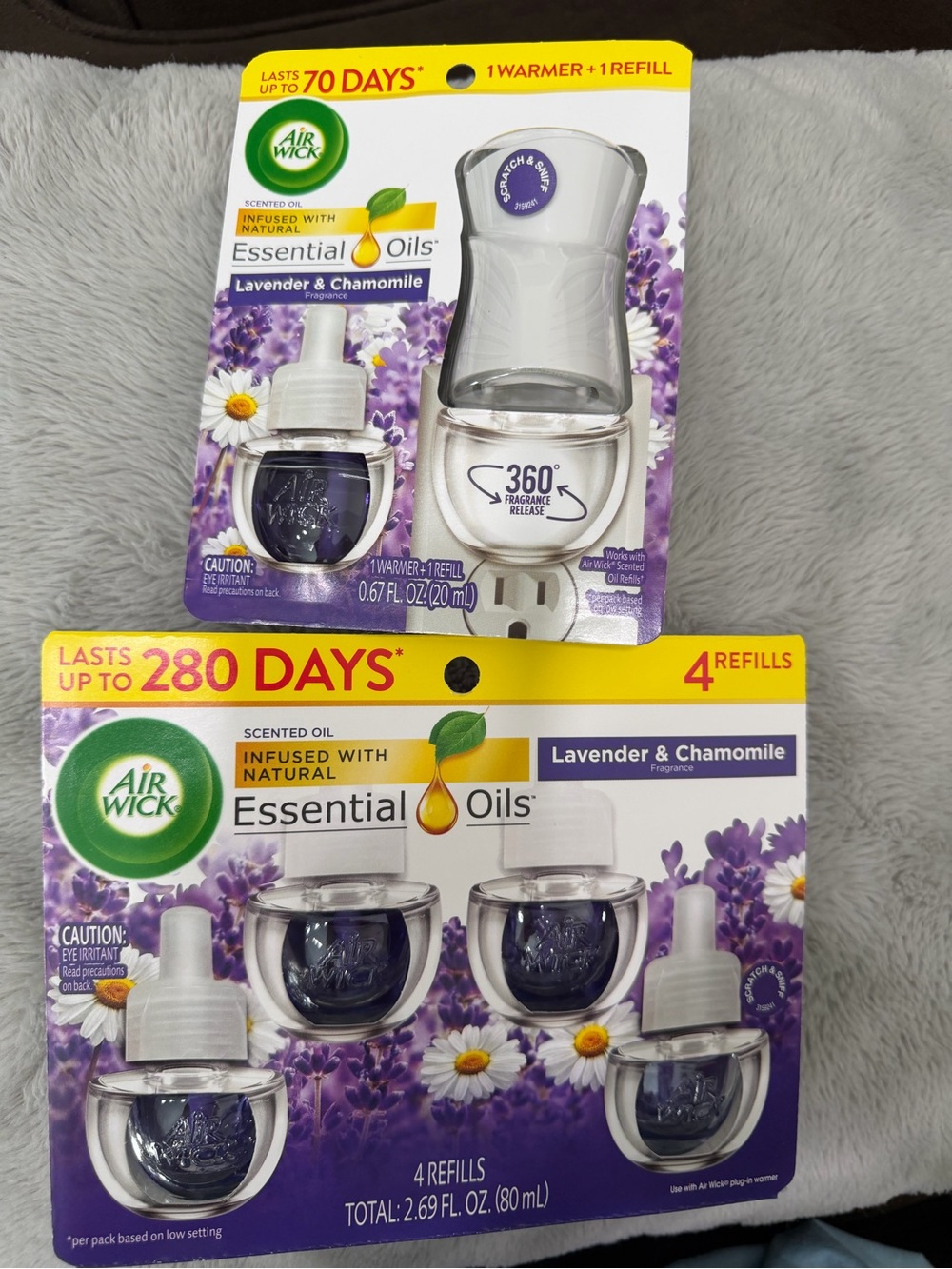 Lavender & Chamomile Essential Oils Plug-In Warmer + Refills - White & Purple